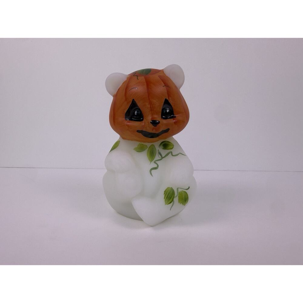 Fenton Pumpkin Head Bear Figurine Hand Painted Signed A Van Zile Halloween
